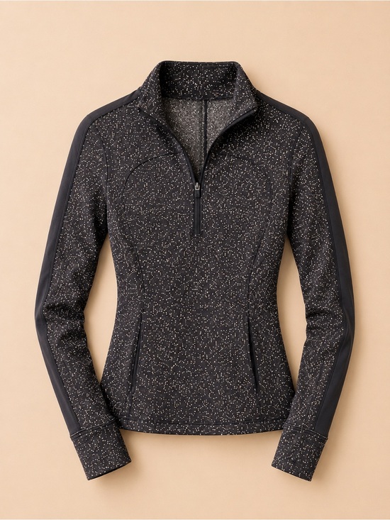 lululemon athletica Jackets & Blazers - lululemon athletica Black Speckled Half-Zip Varsity Jacket